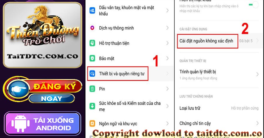 Cho phép tải TDTC cho Android từ nguồn không rõ